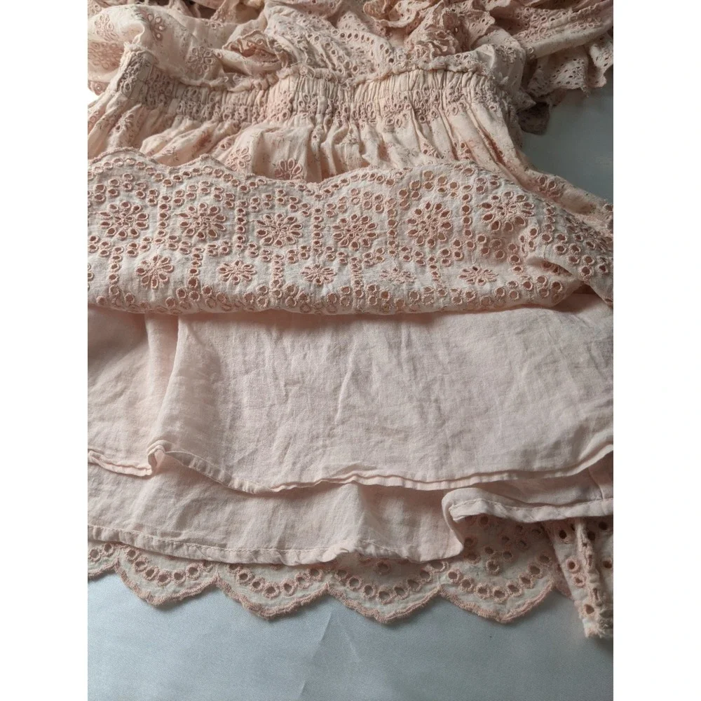 LoveShackFancy Dora Dress Peach Pink Cotton Eyelet Floral Ruffle Mini Medium